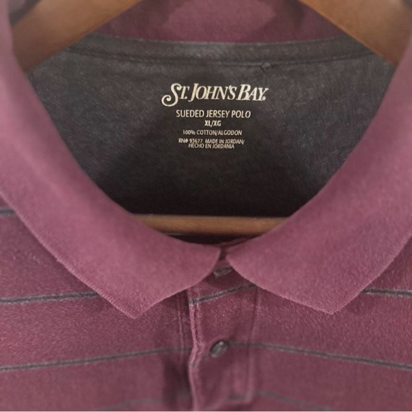 Vintage Men’s Burgundy Striped Suede Jersey Polo Shirt Size XL - Picture 2 of 3